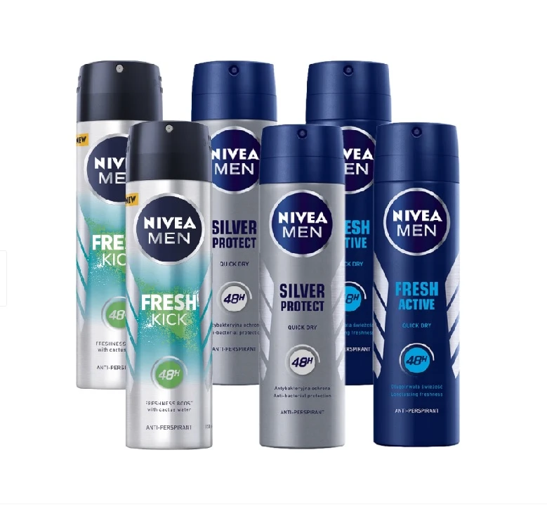 Pachet promo 6 X  Deodorant Nivea Men Fresh Kick , Fresh Active si Silver protect 150m 